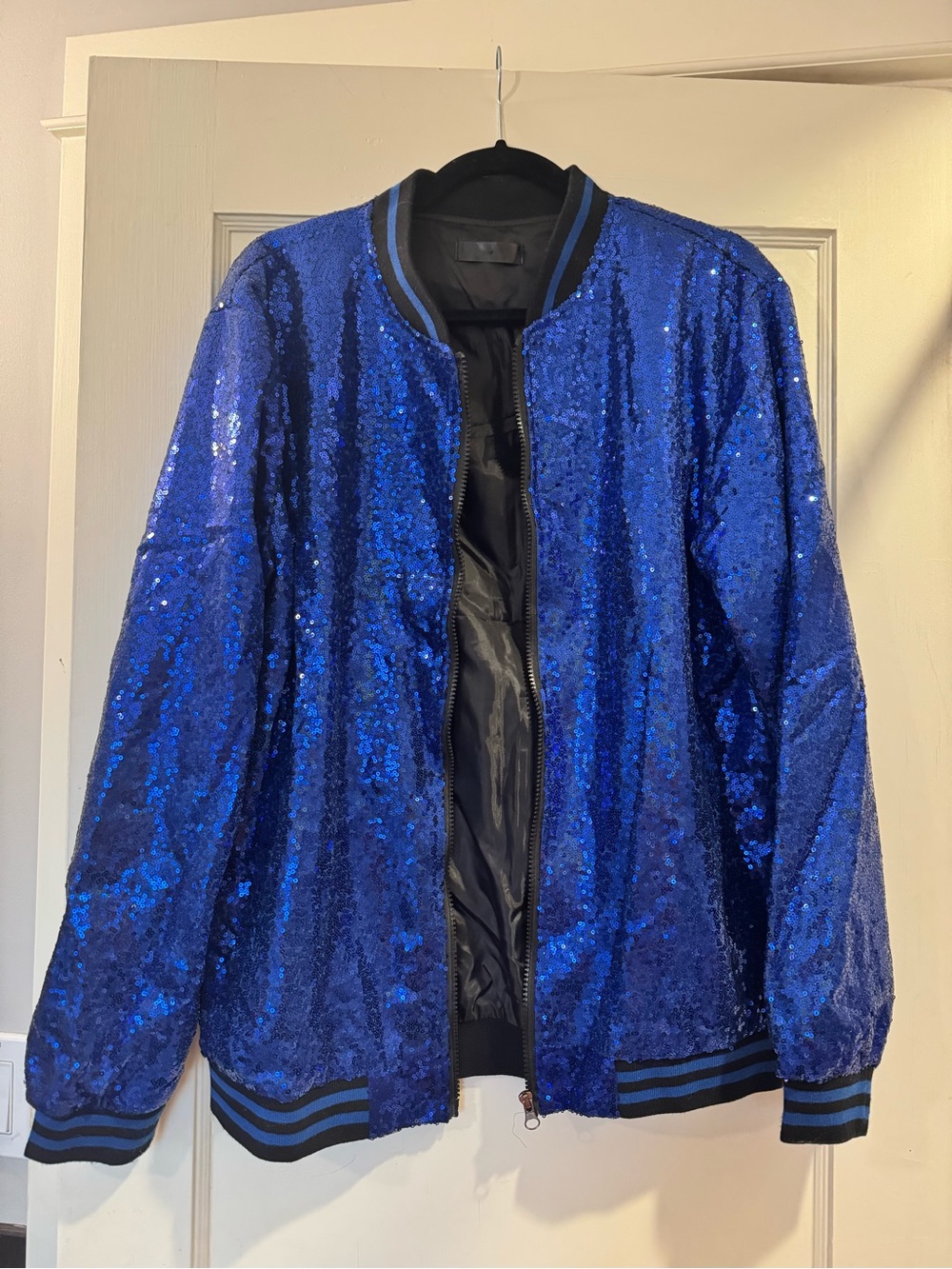 Blue Sequin Bomber Jacket - Men
